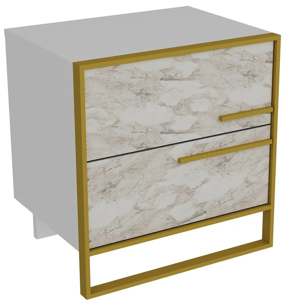 Nočný stolík Poppy 3 (Zlatá + Biela). Akcia -24%. Vlastná spoľahlivá doprava až k Vám domov. 1072135