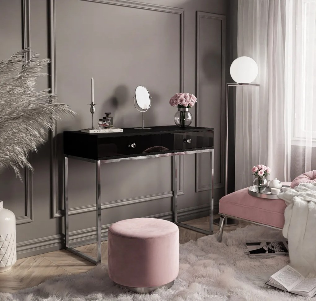 KONZOLA EDWARD ČIERNA LESKLÁ / CHRÓMOVÝ PODSTAVEC KRYŠTÁL