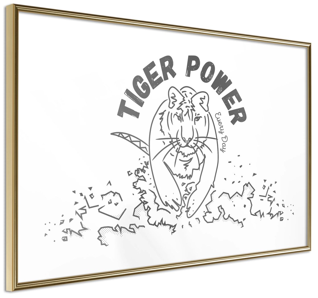 Artgeist Plagát - Tiger Power [Poster] Veľkosť: 30x20, Verzia: Zlatý rám s passe-partout