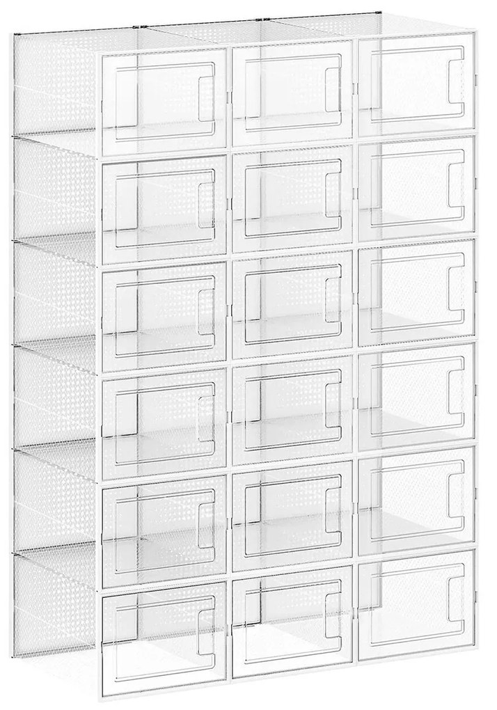 Box na topánky, sada 18ks, priehľadný, biela farba, 18,5x25x35cm
