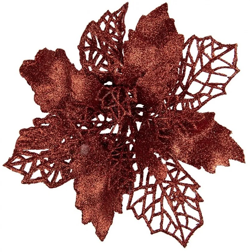 Červená trblietavá umelá dekorácia vianočná hviezda Poinsettia - Ø 22*5 cm