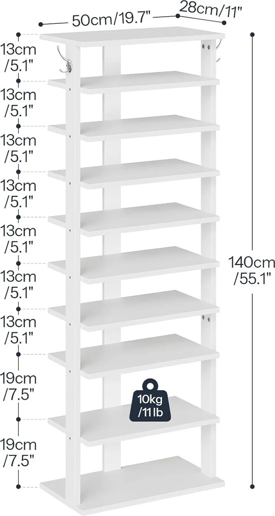Botník Vasagle Kloudy 50 cm biely II