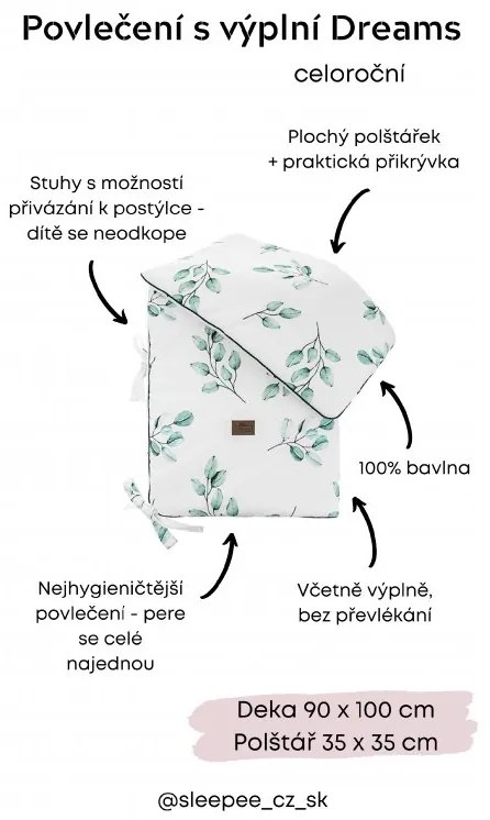 Bavlnený vankúšik a prikrývka do detskej postieľky BOHO, ZELENÁ