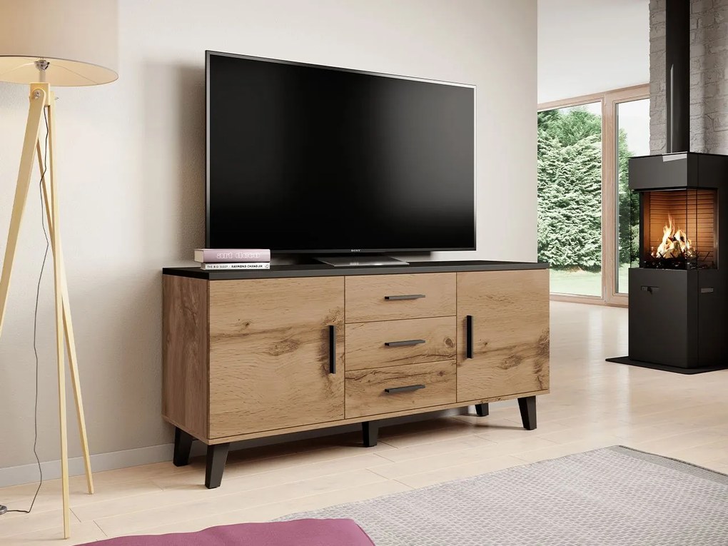 Komoda Sanna 150 2D3S, Farby: briliantovo biela matná / dub sonoma