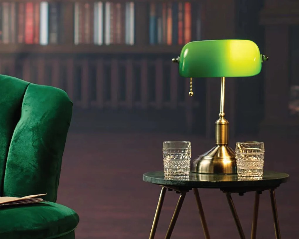 ACA DECOR PRESTIGE stolná lampa 1xE27/60W/230V mosadz/zelená