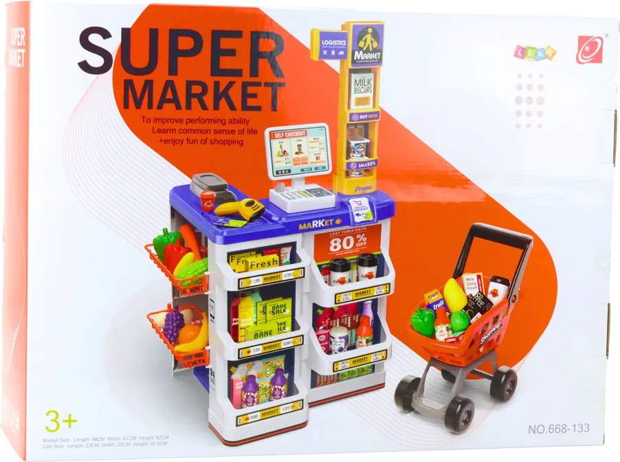 Súprava do obchodu: pokladňa, nákupný vozík, skener, supermarket, detský obchod
