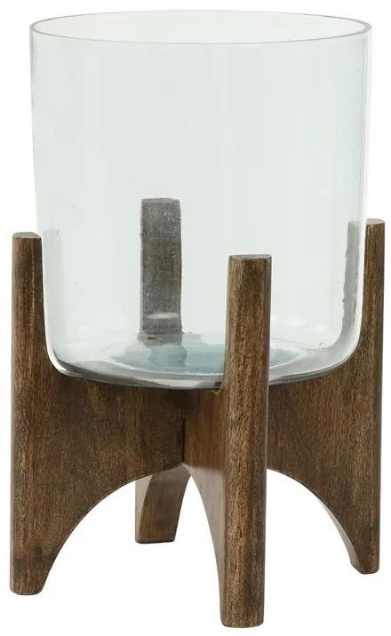 Sklenená váza/svietnik na drevenej nohe Jace - Ø22*33 cm