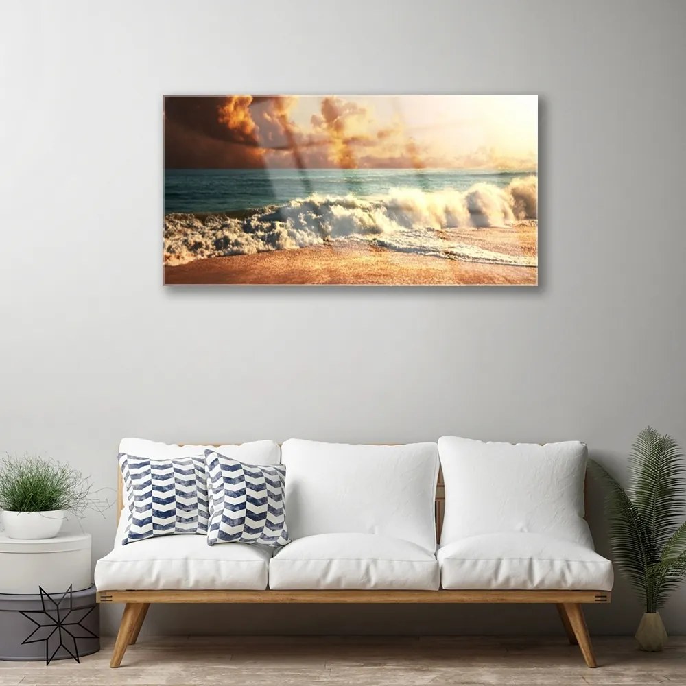 Skleneny obraz Oceán pláž vlny krajina 100x50 cm