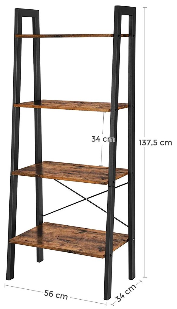 SONGMICS Regál / knižnica 4 police hnedá 56x34x137cm