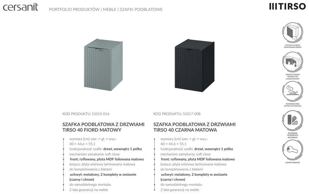 Cersanit Tirso, závesná umývadlová skrinka 994x447x572 mm + keramické umývadlo, čierna matná, S801-588