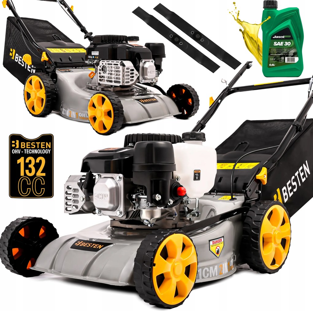 Výkonná Benzínová Kosačka Na Trávu S Pohonom Ohv 132CC 41CM Ľahká Olejová 2XNOŽ