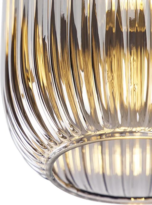 Stropné svietidlo v štýle Art Deco čierne s dymovým sklom - Banci