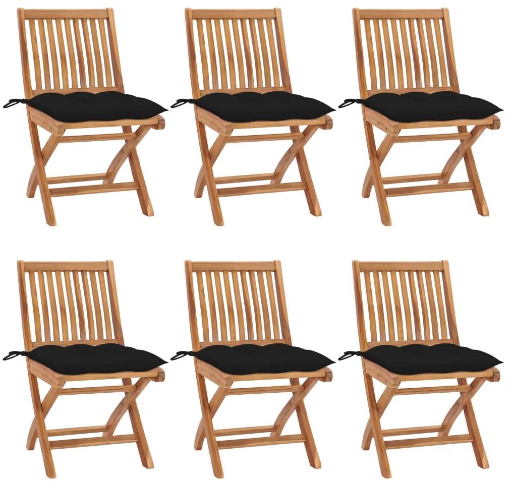Skladacie záhradné stoličky s podložkami 6 ks tíkový masív 3072856