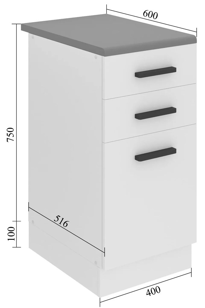 Kuchynská skrinka Belini Premium Full Version spodná so zásuvkami 40 cm šedý lesk s pracovnou doskou