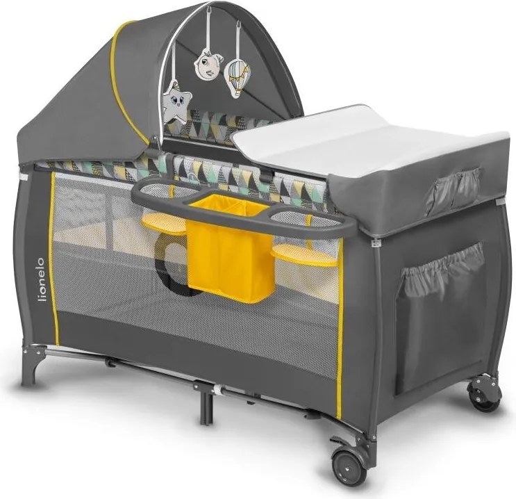 Lionelo - Cestovná postieľka SVEN PLUS sivá/žltá