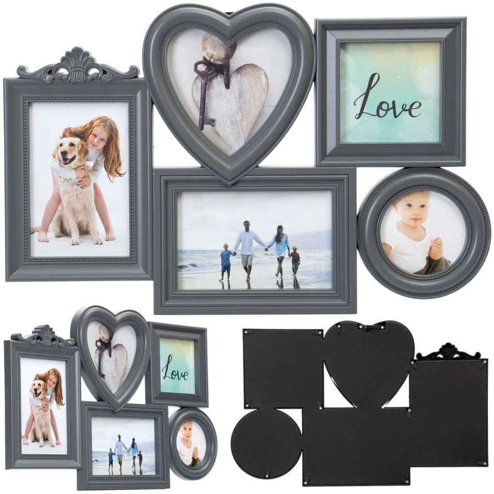 Fotorámik CORAZON 5 fotografií sivý