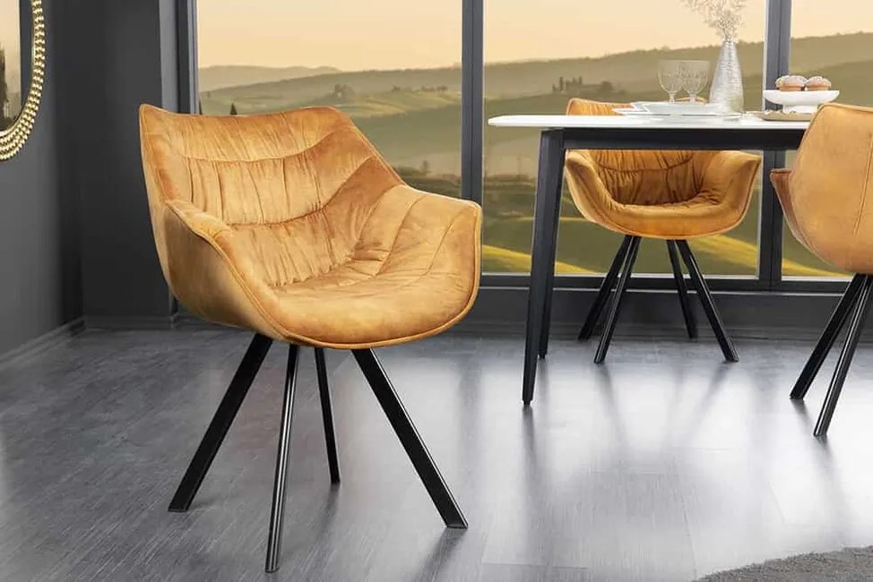 Dizajnová jedálenská stolička Miramar Style horčicovo žltá zamat