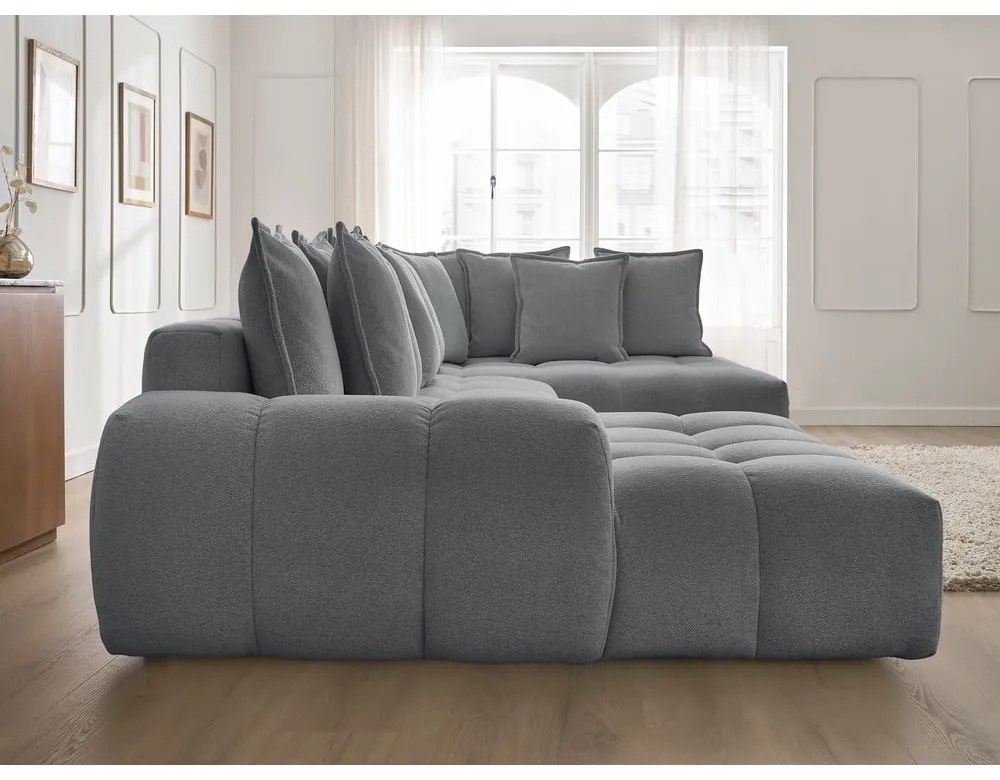 Tmavosivá ženilková rozkladacia/s úložným priestorom rohová pohovka (pravý roh/do tvaru "U") Everest – Bobochic Paris