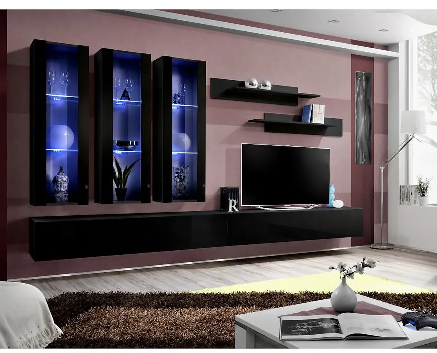 Obývacia stena Fly E+sklo čierna Zz Fy E3