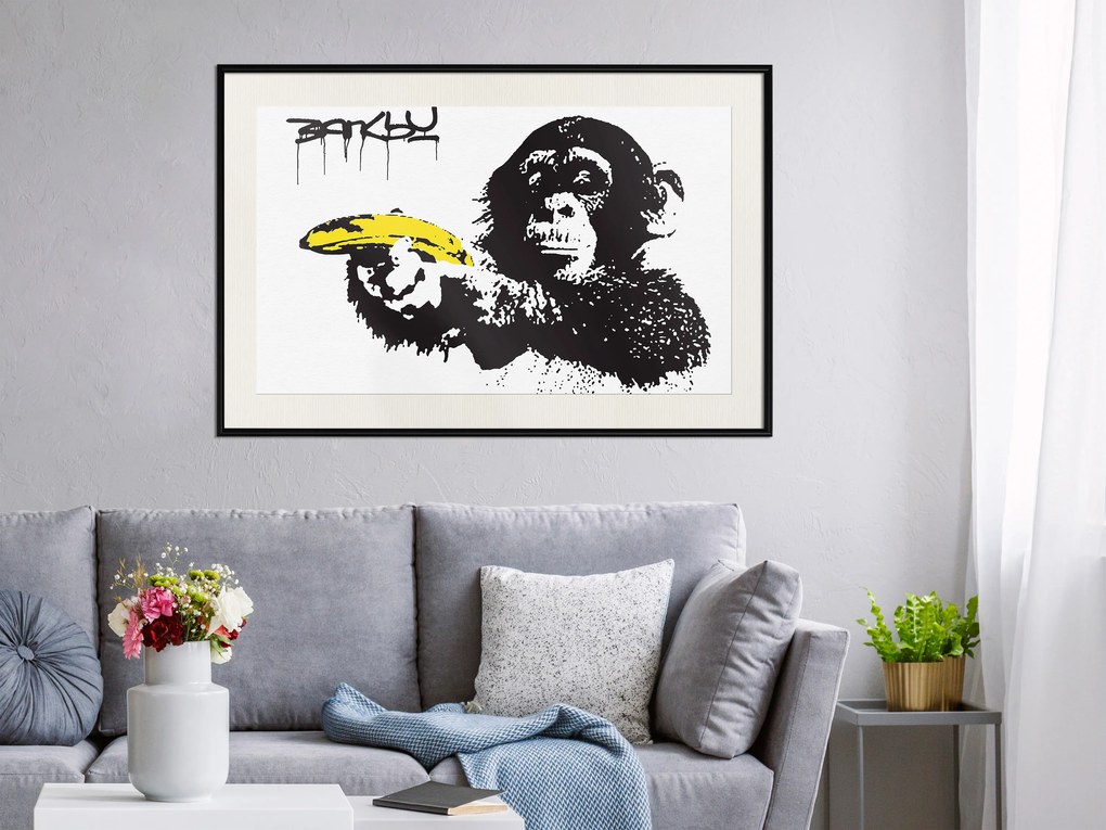 Artgeist Plagát - Banana Gun [Poster] Veľkosť: 30x20, Verzia: Čierny rám s passe-partout