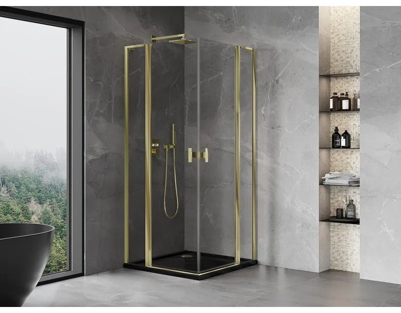 Mexen, Mexen Mist L Duo sklápací sprchový kút 90 x 90 cm, transparentný, zlatý - 8A4L-090-090-50-00