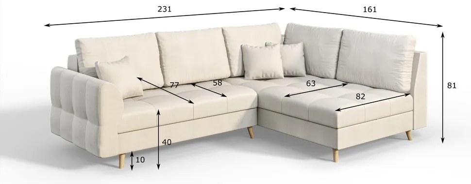 Krémovobiela rohová pohovka (pravý roh) Ariella - Ropez