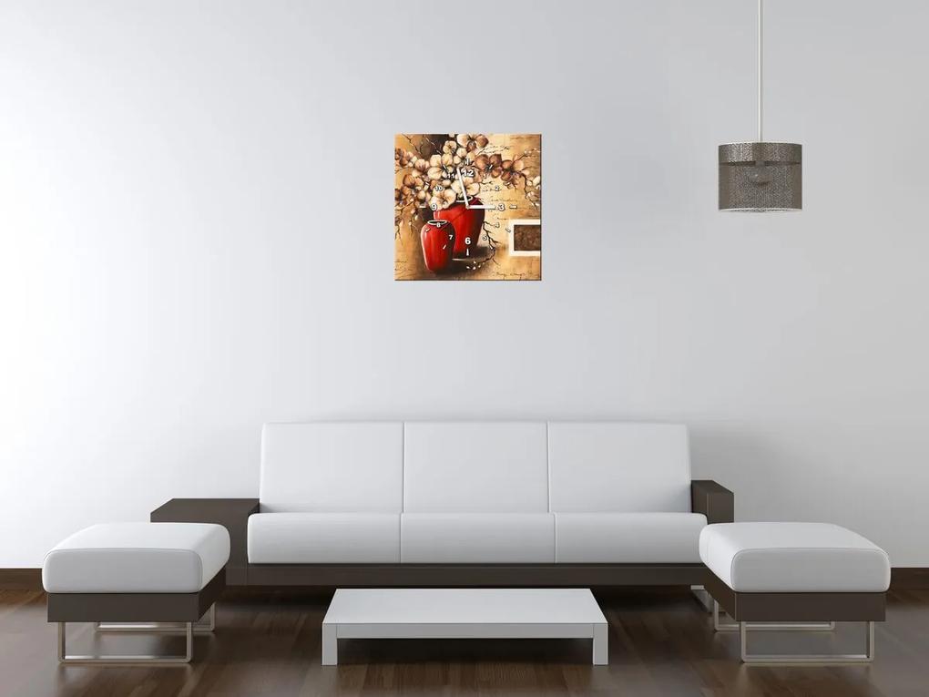 Gario Obraz s hodinami Orchidei v červenej váze Rozmery: 30 x 30 cm