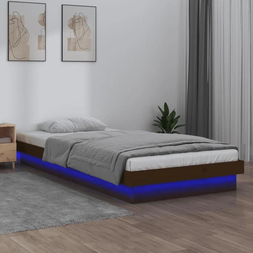 vidaXL Posteľný rám s LED medovo-hnedý 90x200 cm masívne drevo