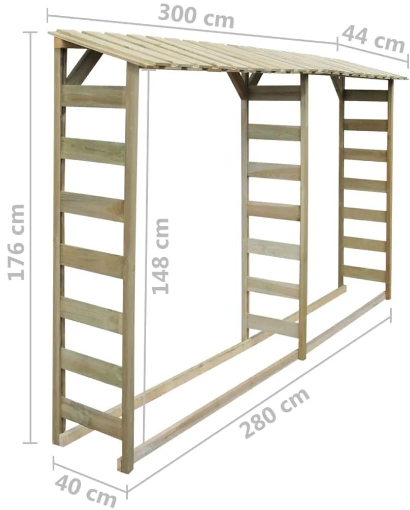 Dvojitý prístrešok na drevo 300x44x176cm, impregnovaná borovica