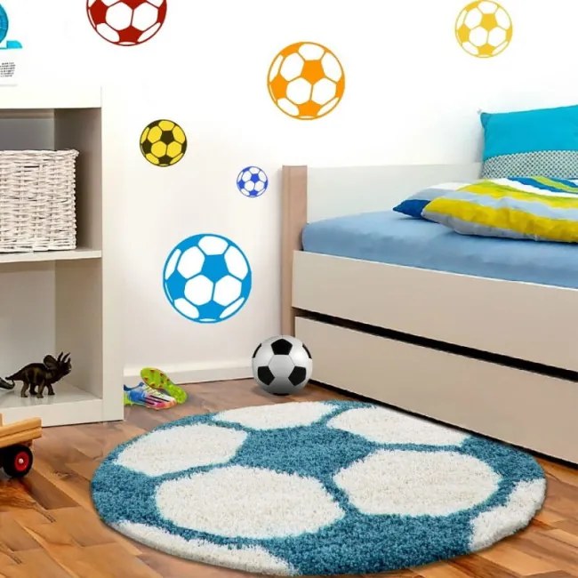 Detský koberec Fun lopta, krémový / tyrkysový kruh