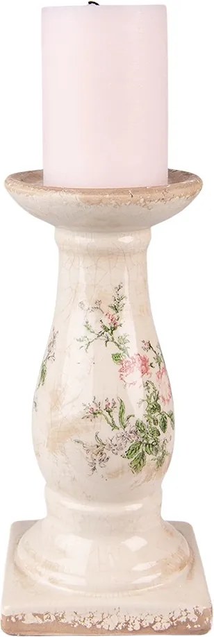Béžový keramický svietnik s ružami Rossia - Ø12*24 cm