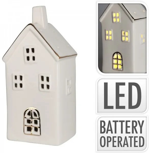 Dekoračný biely domček s LED 21 cm