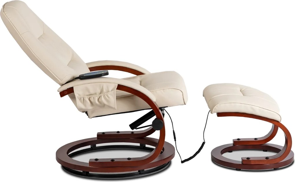 Masážne vyhrievané kreslo NOVA s podnožkou – béžová ekokoža