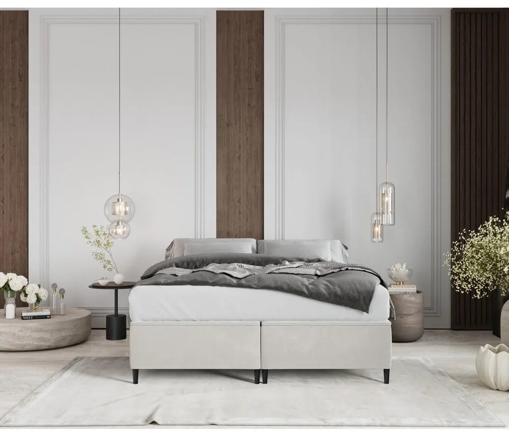 Krémovobiela čalúnená dvojlôžková posteľ s úložným priestorom 180x200 cm Tate – Maison de Rêve