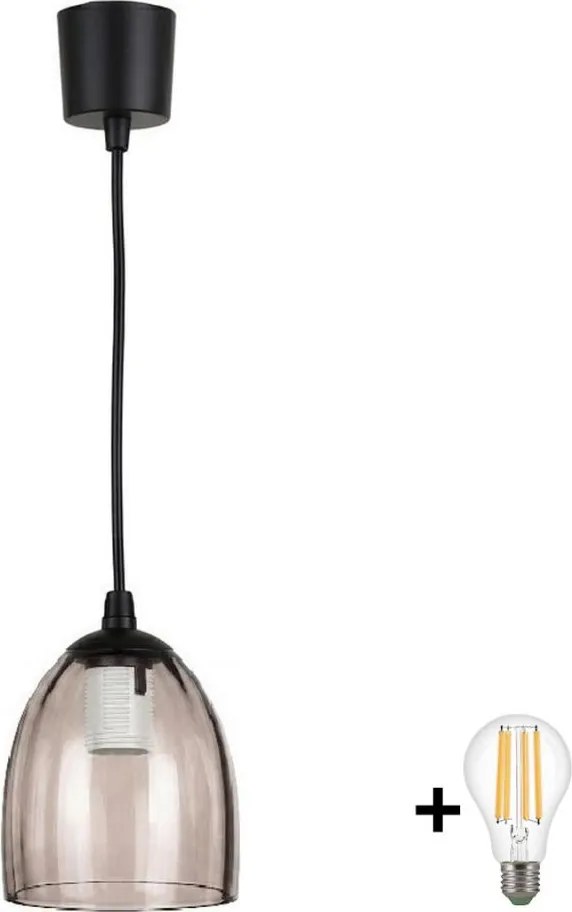 BRILAGI - LED luster na lanku R GLASS 1xE27/60W/230V pr. 17 cm čierna/dymovo-béžová