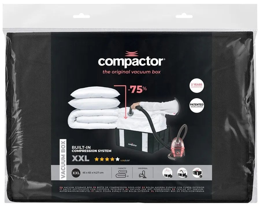 Čierny úložný box s vákuovým obalom Compactor Black Edition, objem 210 l