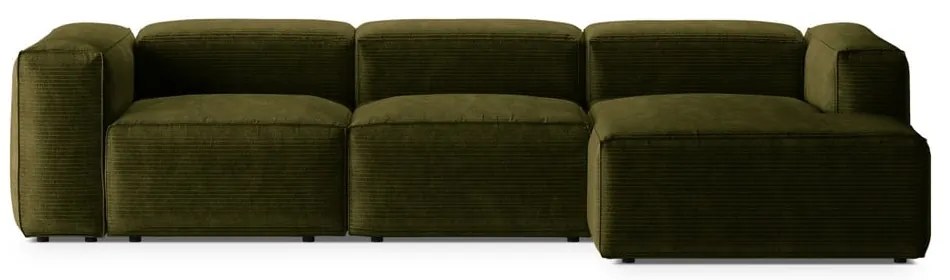 Zelená menčestrová rohová pohovka (pravý roh/s leňoškou) Bergamo – Cosmopolitan Design