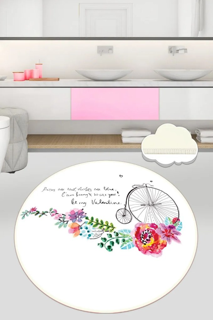 Kúpeľňová predložka Monowheel 140 cm biela s motívom