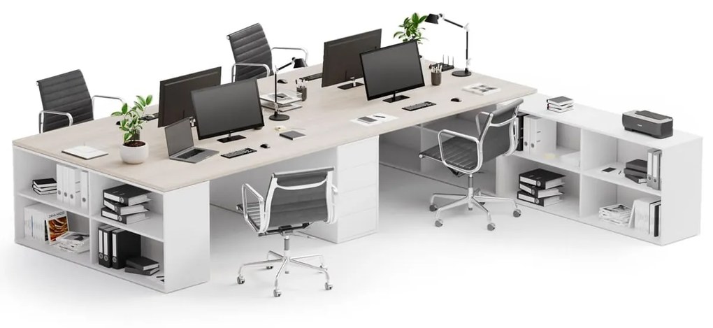 PLAN Kancelársky písací stôl s úložným priestorom BLOCK B05, biela/dub prírodný