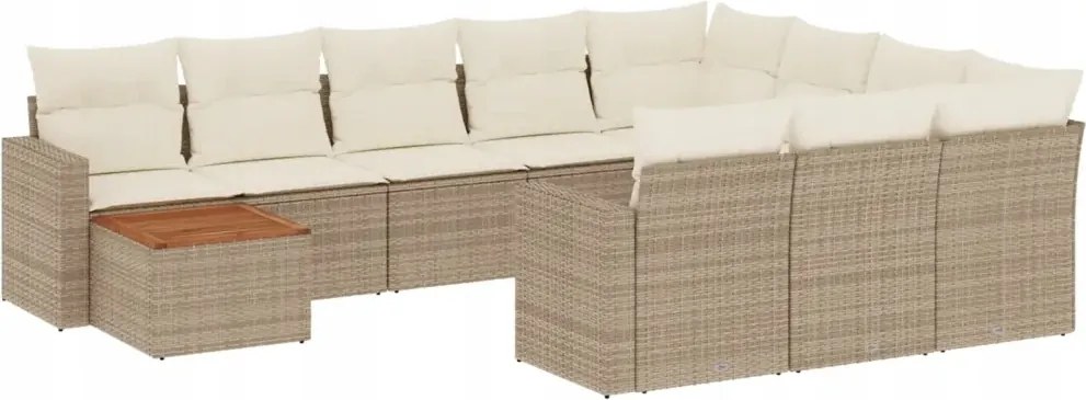 vidaXL 11-dielna sada záhradného nábytku s vankúšmi, béžová, polyratan