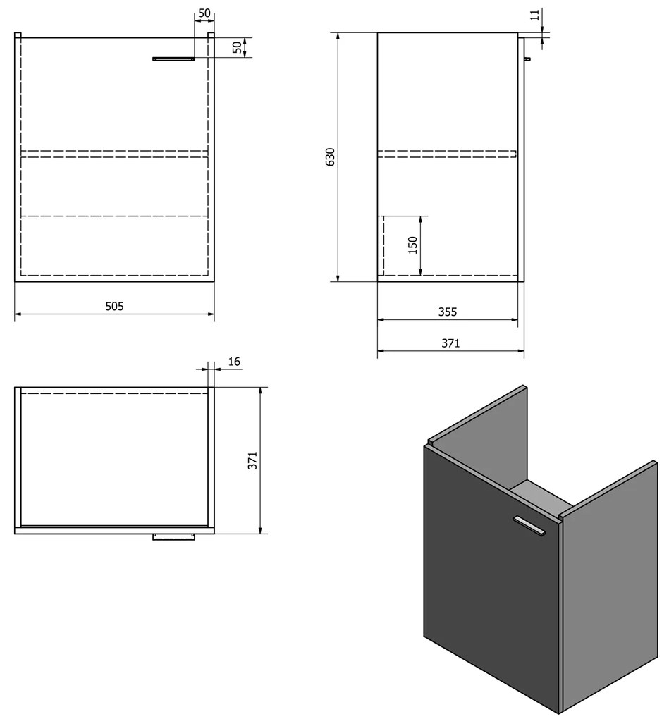 Aqualine Aqualine, ZOJA umývadlová skrinka 50,5x63x37,1 cm, biela, 56373