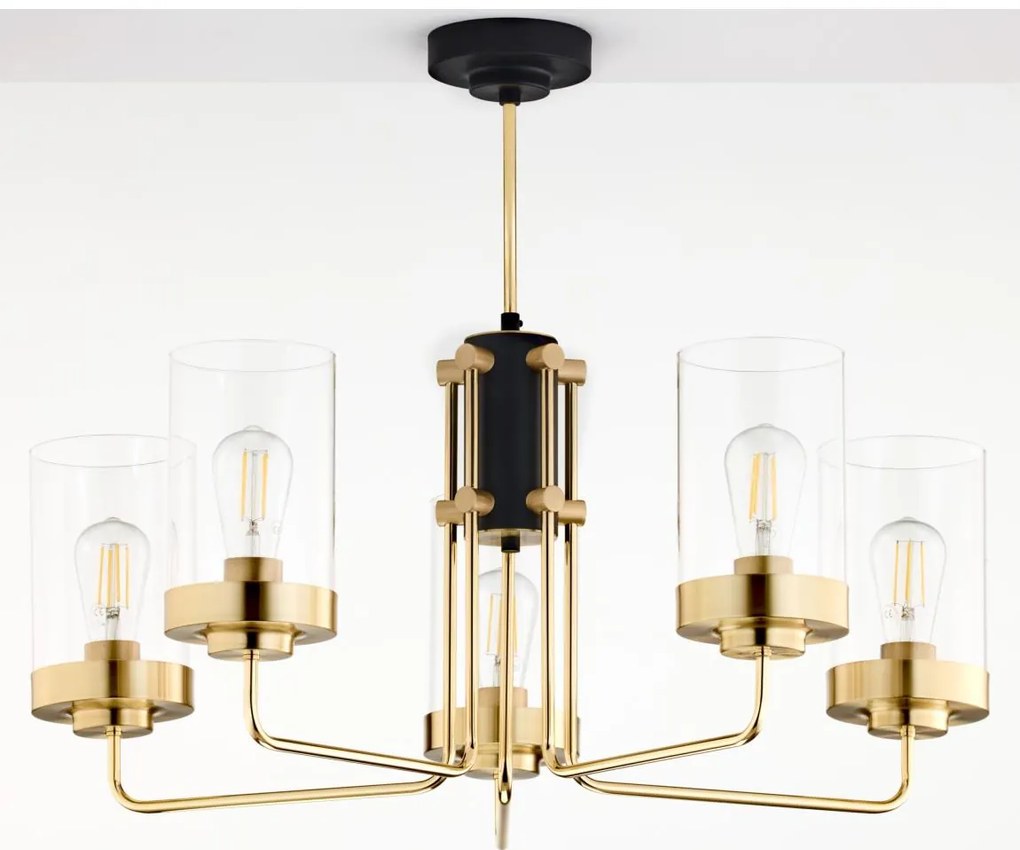 Jupiter 2088 - Luster na tyči RAMIREZ 5xE27/15W/230V zlatá/čierna