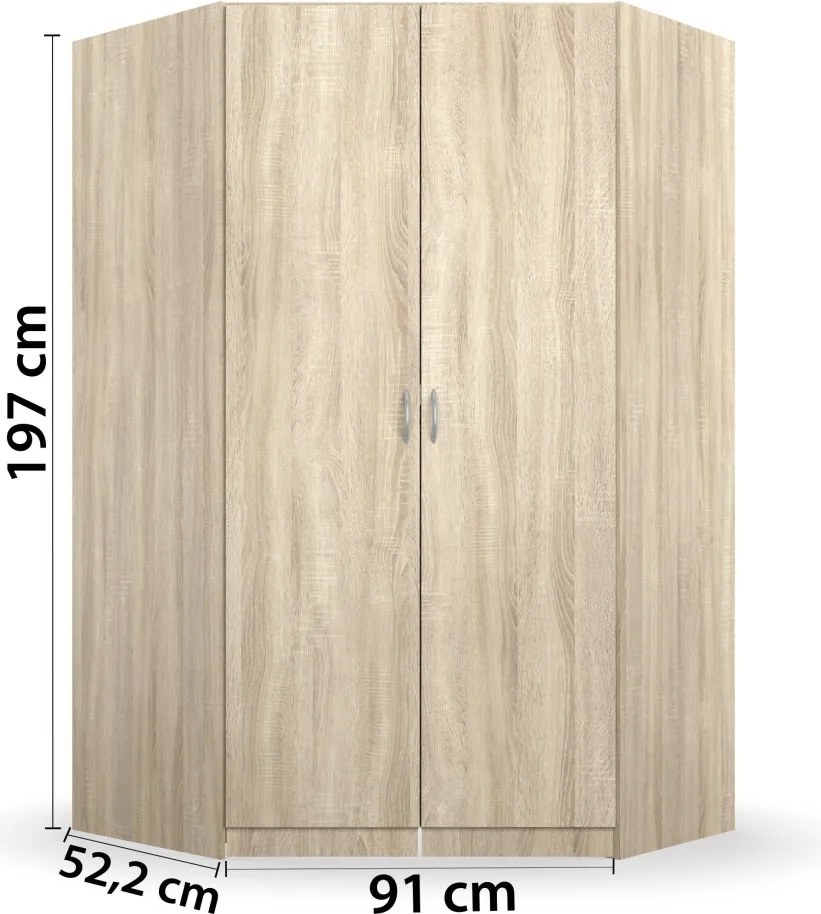 Rohová šatníková skriňa Case, dub sonoma