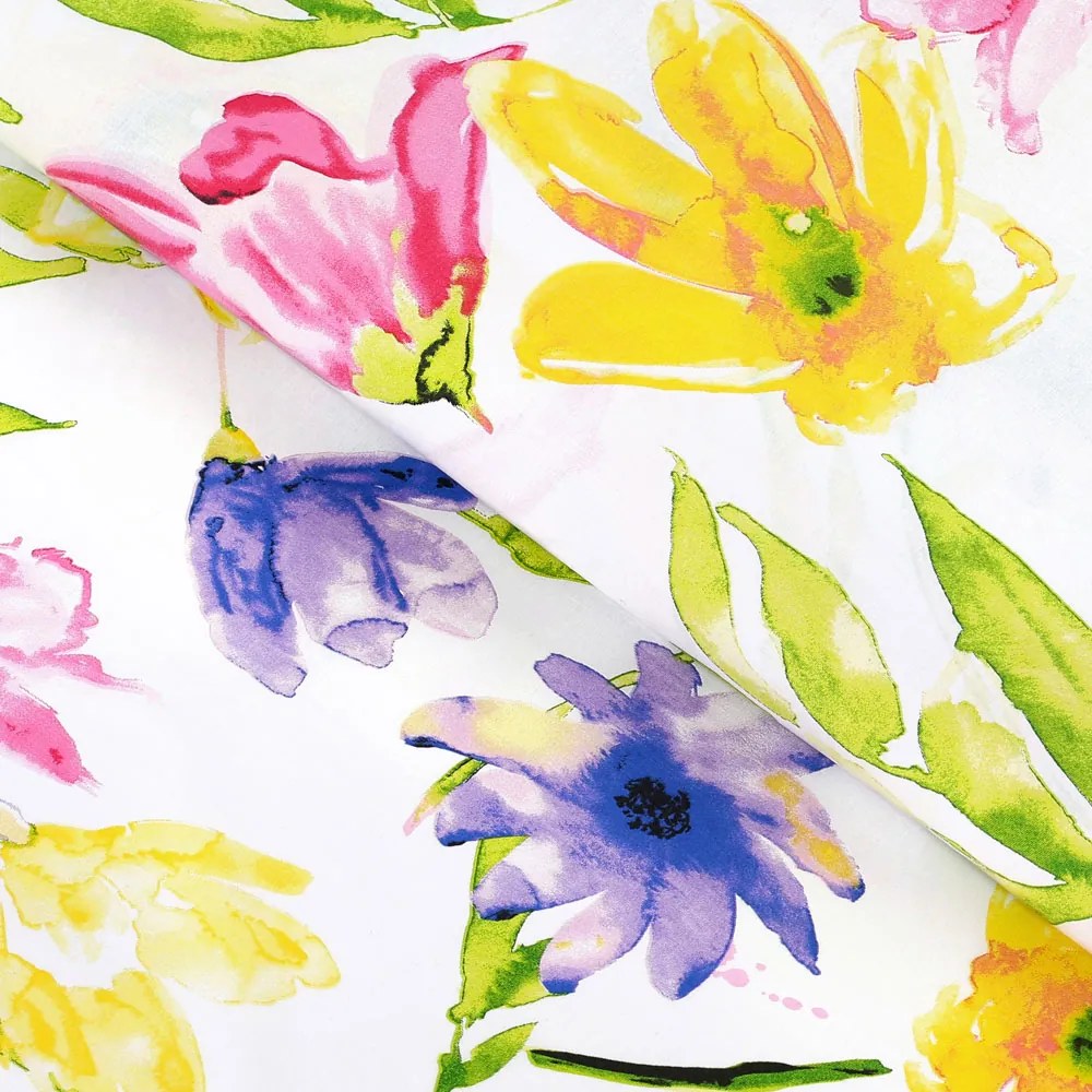 Biante Bavlnený behúň na stôl Sandra SA-481 Žlto-ružové akvarelové kvety na bielom 20x120 cm