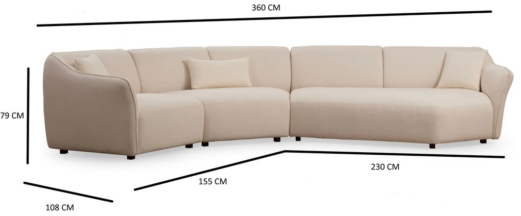 Atypická rohová pohovka Mentis, 360 x 108 cm, krémová