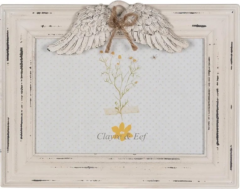 Béžový antik drevený fotorámik s anjelskými krídlami - 24*3*19 cm / 18*13cm