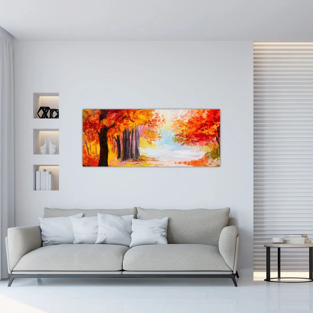 Obraz - Olejomaľba, farebná jeseň (120x50 cm)