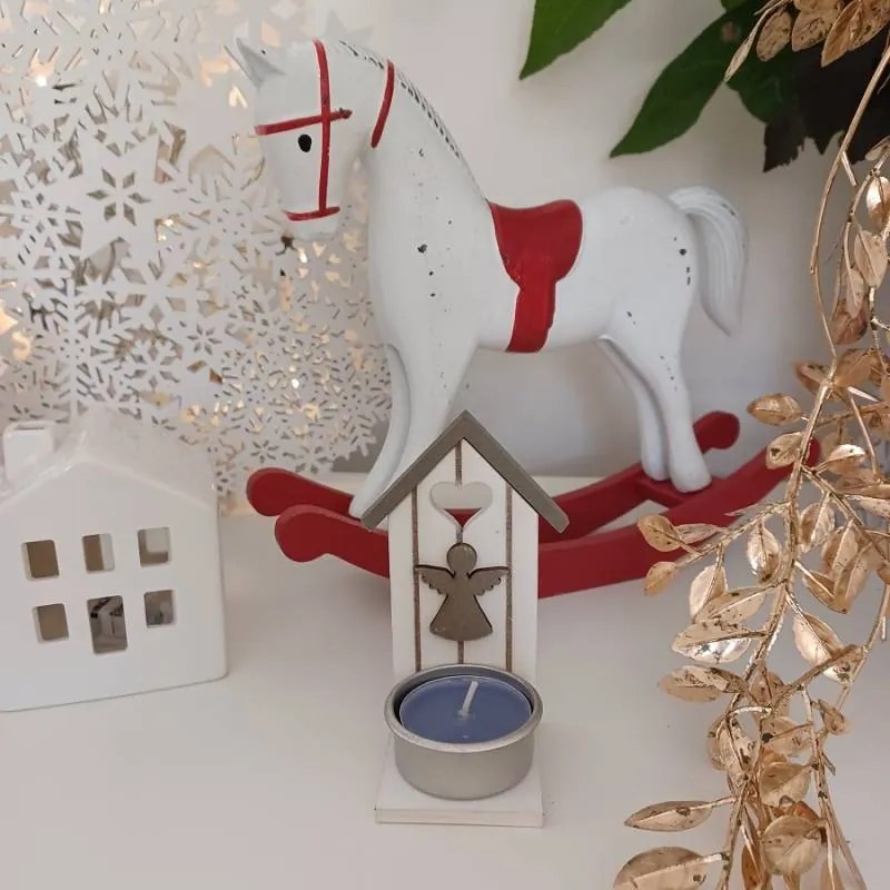 DECOLED Drevený svietnik s anjelom 10,5 × 5 cm