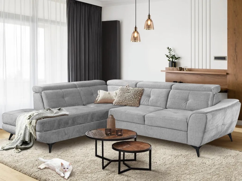 Rohová sedacia súprava Sergio, svetlo šedá látka, ľavý roh