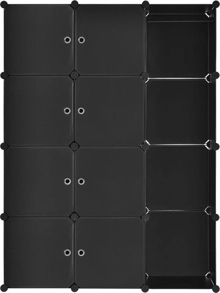 Eshopist Šatníková skriňa s 12 variabilnými krabicami v čiernej farbe, 105 × 35 × 140 cm